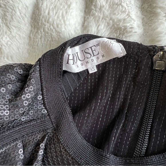 HOUSE OF CB Viktoria black matte sequin draped mini bodycon dress - Picture 9 of 16